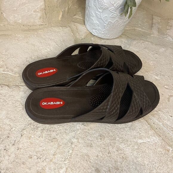 Okabashi brown cross strap sandals M/L - Picture 4 of 9